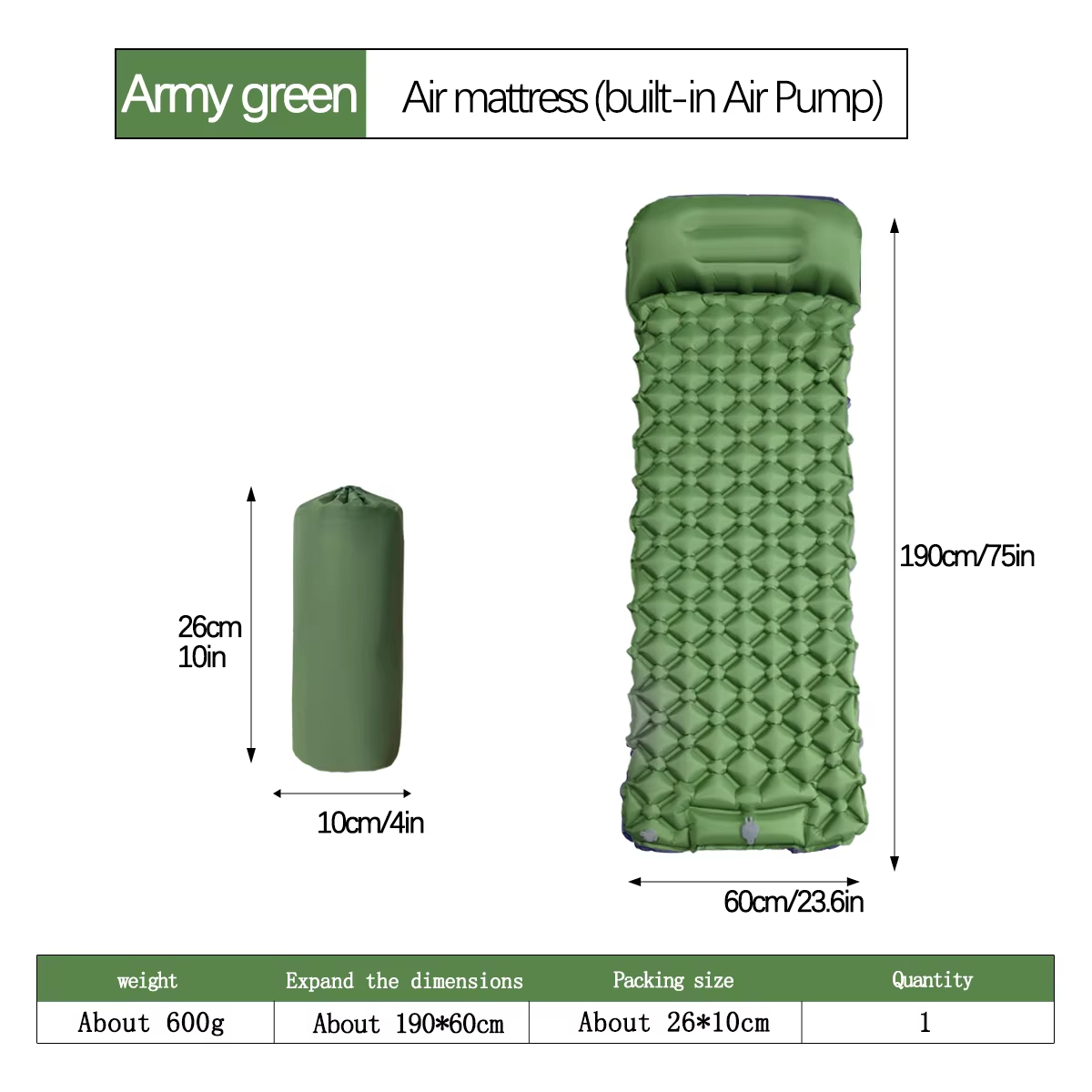 190*60cm Outdoor Camping Infla - Outdoor Camping Mat 评论和价格